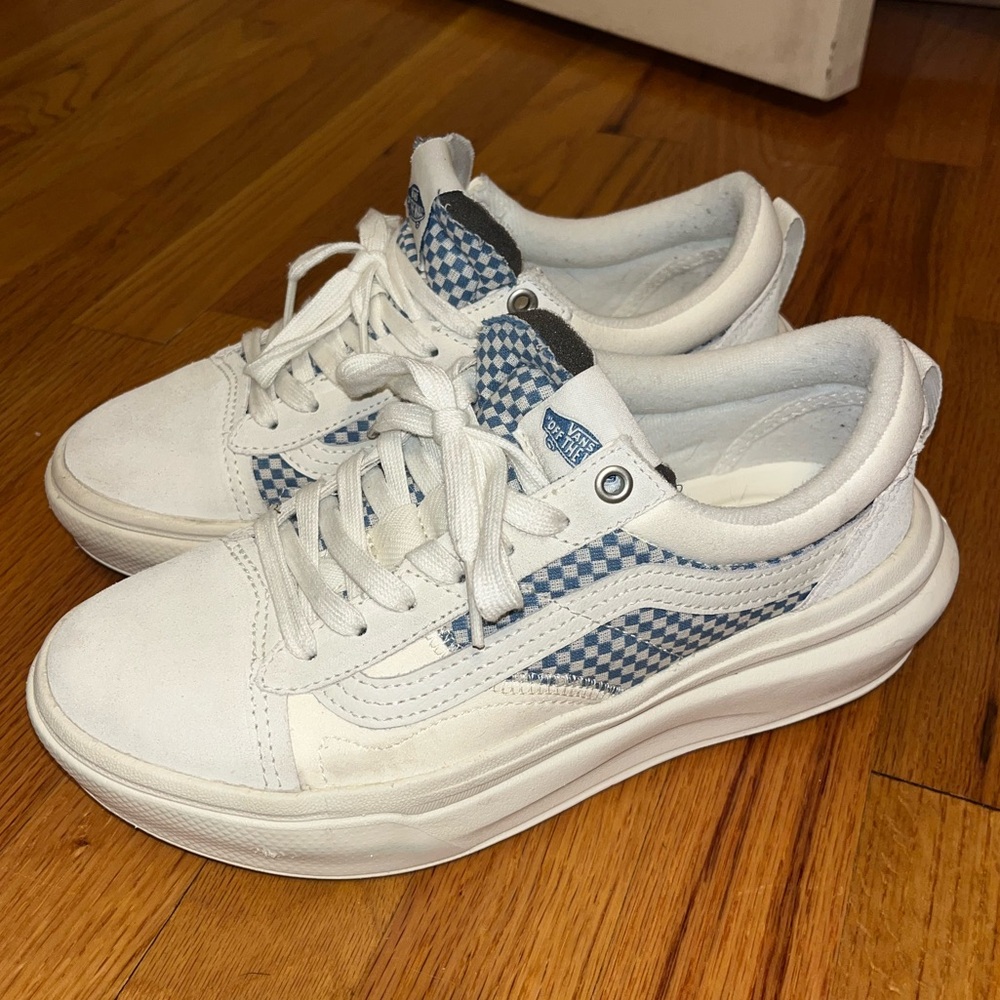 Blue and white checkered vans sneakers